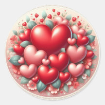 Beaucoup d'amour - Autocollant rond coeurs