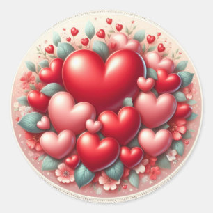 Beaucoup d'amour - Autocollant rond coeurs