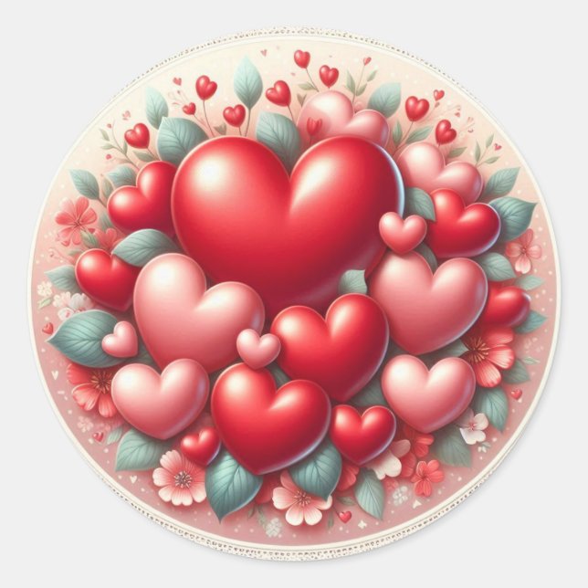 Beaucoup d'amour - Autocollant rond coeurs (Devant)