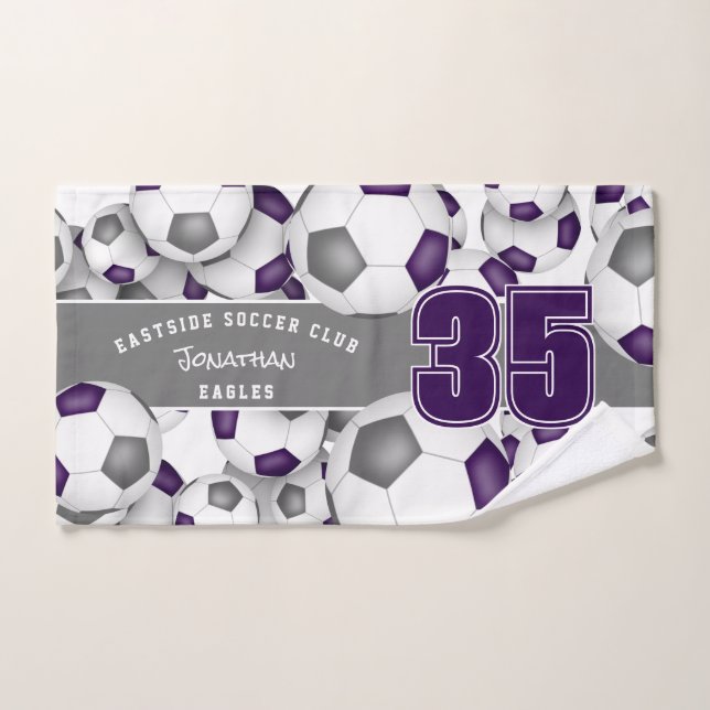 Beaucoup de balles de football violet gris du nom  (Serviette à main)