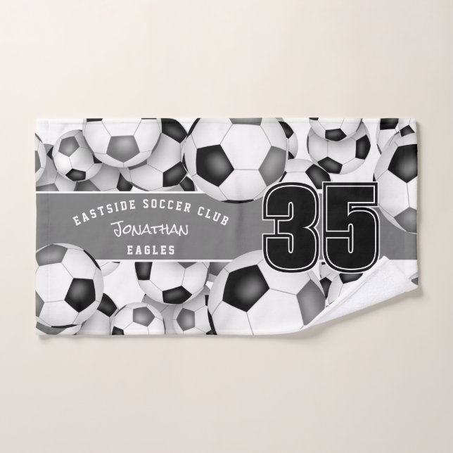 Beaucoup de ballons noirs gris de football couleur (Serviette à main)