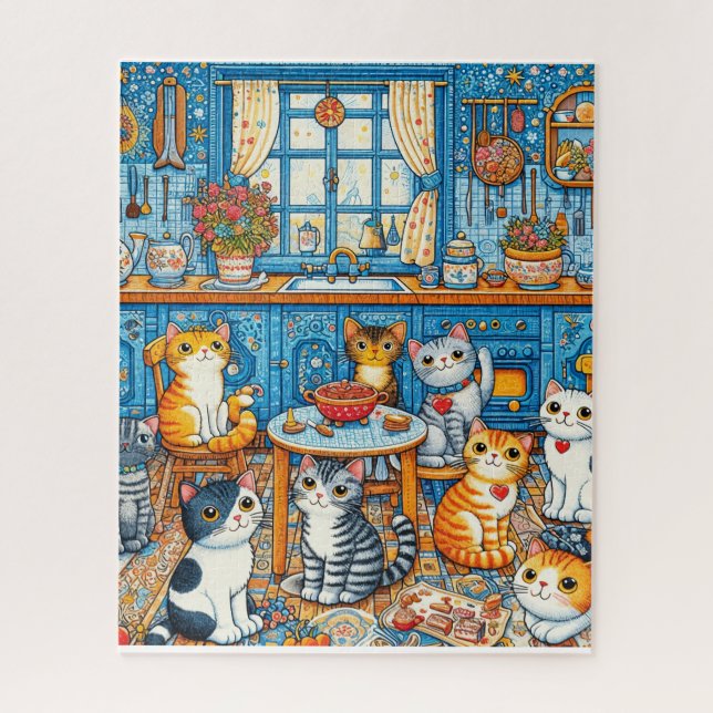 Beaucoup de chats mignons Folk Art puzzle puzzle (Vertical)