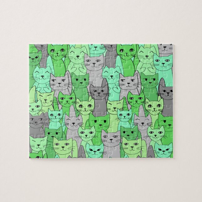 Beaucoup de chats verts Design Jigsaw Puzzle (Horizontal)