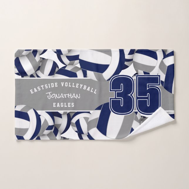 Beaucoup de volleyballs nom de l'athlète bleu mari (Serviette à main)