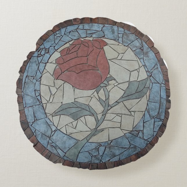 Beauté & Beast Rose Mosaic Design Coussin rond (Devant)