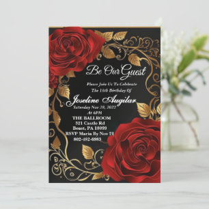 Beauté et la Bête Rouge Rose Sweet 16 Invitation
