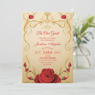 Beauté et la Bête Rouge Rose Sweet 16 Invitations