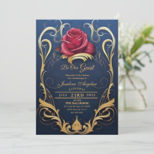 Beauté et la Bête Rouge Rose Sweet 16 Invitations