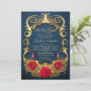 Beauté et la Bête Rouge Rose Sweet 16 Invitations