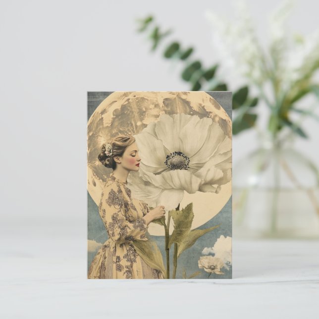 Beauté Lune - Femme avec Fleur Blanche et Lune (Debout devant)