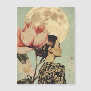Beauté Lune - Femme avec Fleur Rose et Lune