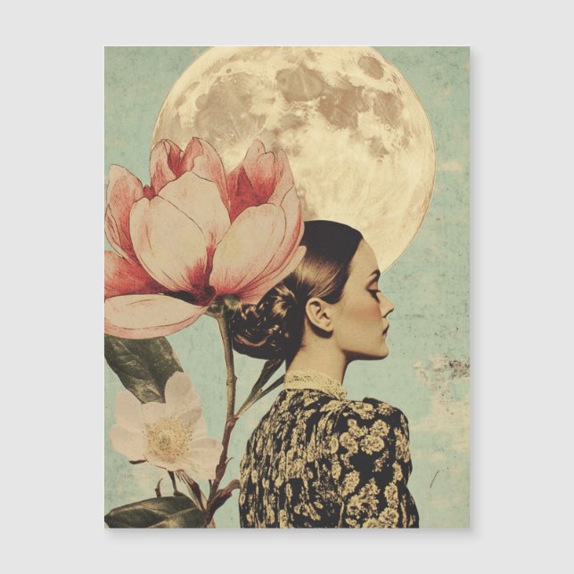 Beauté Lune - Femme avec Fleur Rose et Lune (Devant)