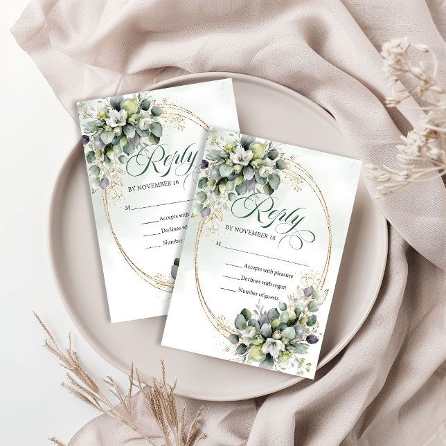 Beauté Naturelle Carte de Réponse de Mariage Eucal (Natural Beauty Dusty Green Eucalyptus Wedding RSVP Card)