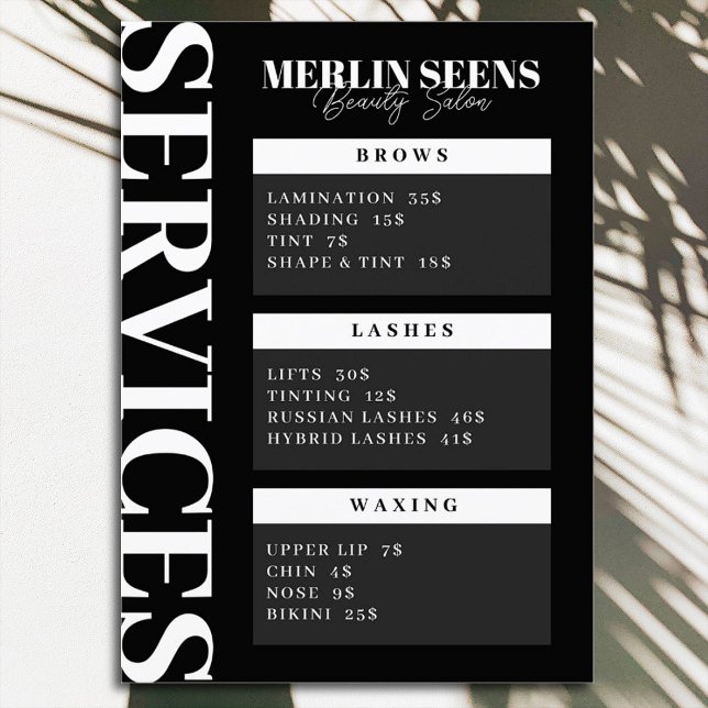 Beauté Skincare Salon Traitement Menu Design Noir (Créateur téléchargé)