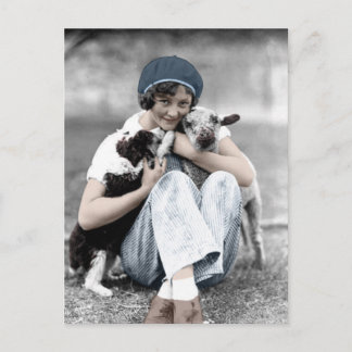 Beauté vintage avec la carte postale d'animaux