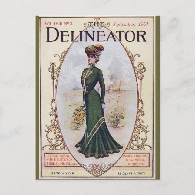 Beauté vintage en Robe Verte Carte postale (Devant)