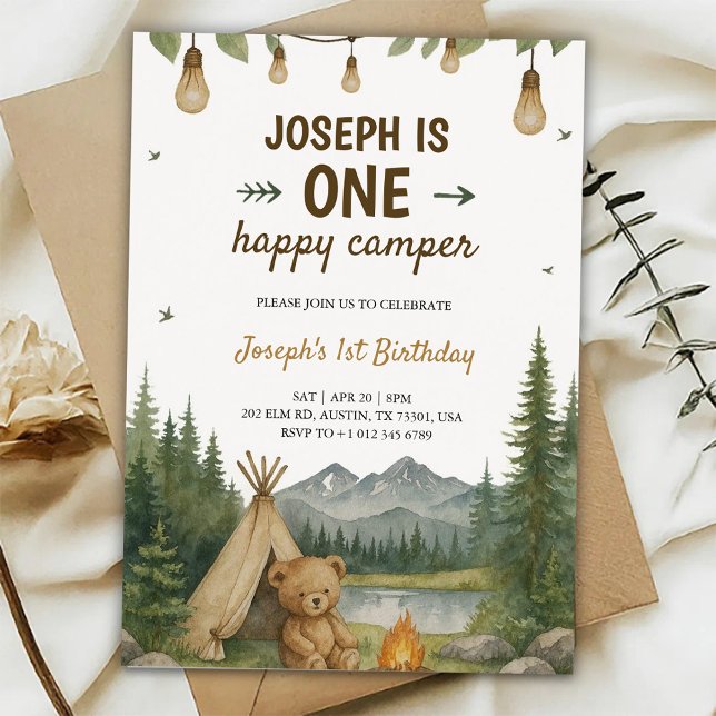Beautiful birthday Invitation with camping vibe  (Créateur téléchargé)