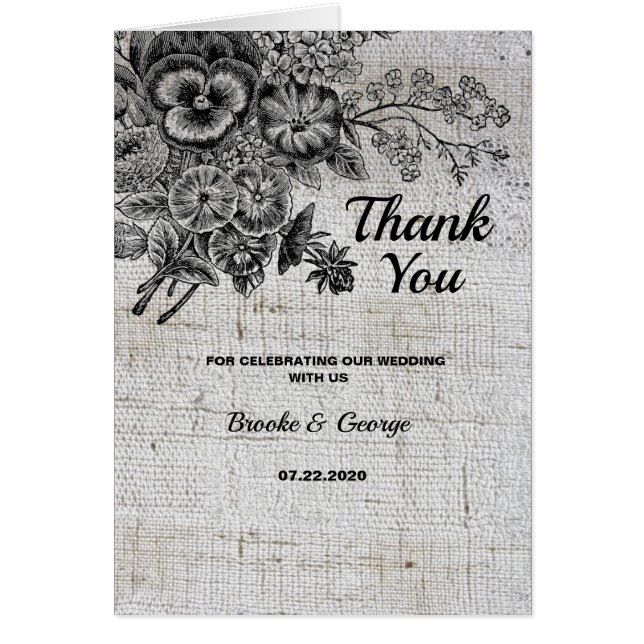 Beautiful Black/Grey FlowersWedding Thank You Card (Devant)