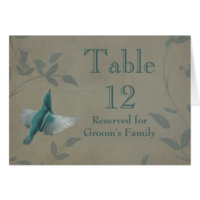 Beautiful Blue Bird Mariage Numéro de table (Devant Horizontal)