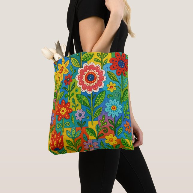 Beautiful Bright Whimsical Flowers Tote Bag (De près)