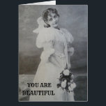 BEAUTIFUL INSIDE AND OUT VINTAGE LADY PINK WHITE<br><div class="desc">Let your wife, girlfriend, Mom, female relative or friend know you think she has a beautiful spirit with this nostalgic birthday card created from an original 1895 photograph... You may change the font, text, and background color to suit your taste; you may want to add the name of the recipient,...</div>