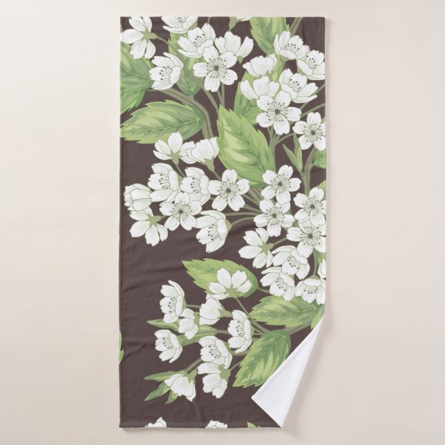 Beautiful seamless spring pattern with green branc (Serviette de bain)