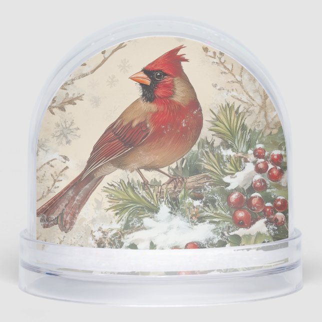 Beautiful Vintage Cardinal Snow Globe (Avant)