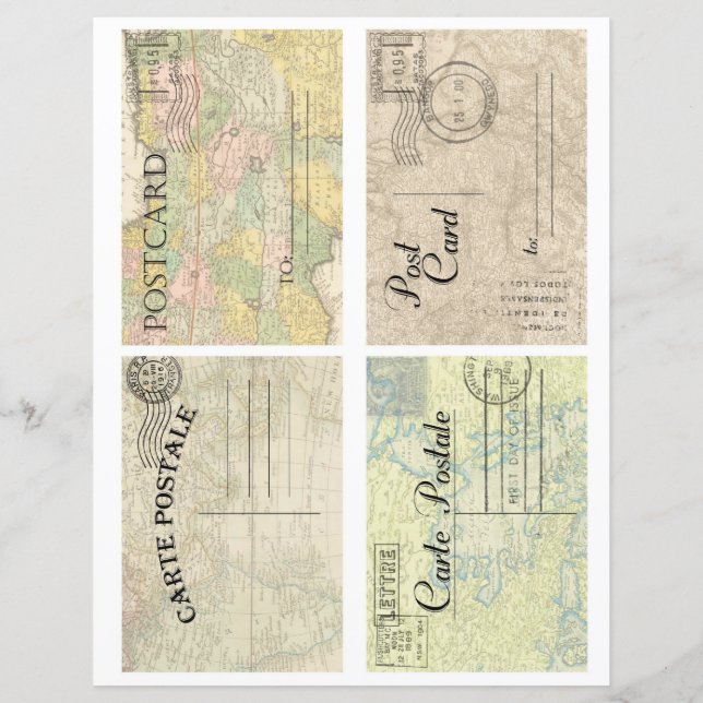 Beautiful vintage old maps postcards scrapbooking  (Dos)