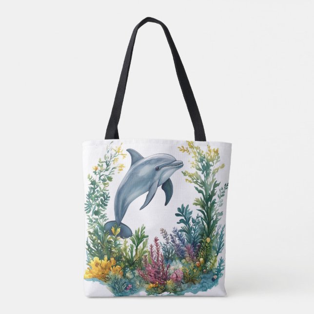 Beautiful Watercolor Dolphin Tote Bag (Dos)
