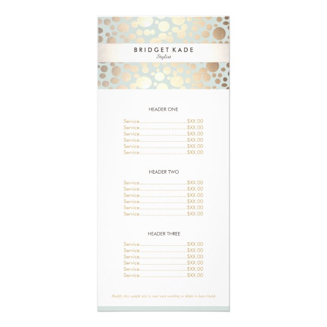 Beauty Salon Gold Light Blue Circle Menu Motif (Devant)