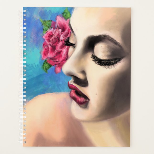 Beauty Woman avec Rose rouge - Art de la peinture  (Devant)