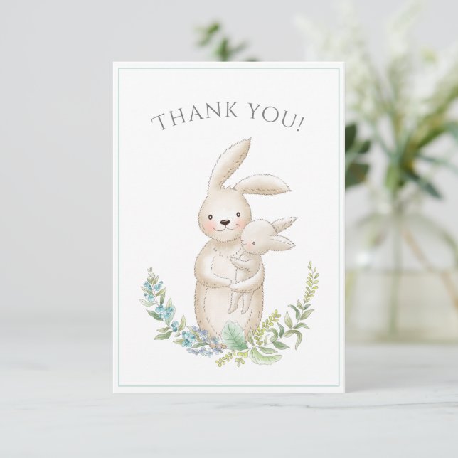 Beaux animaux Bunny Baby shower vert Merci (Debout devant)