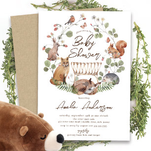 Beaux animaux de bois Baby shower Invitation