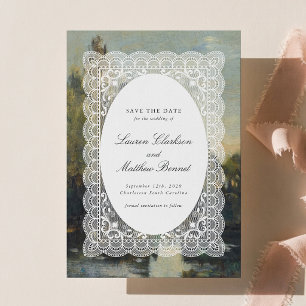 Beaux-arts lac mélancolique et dentelle carte de f