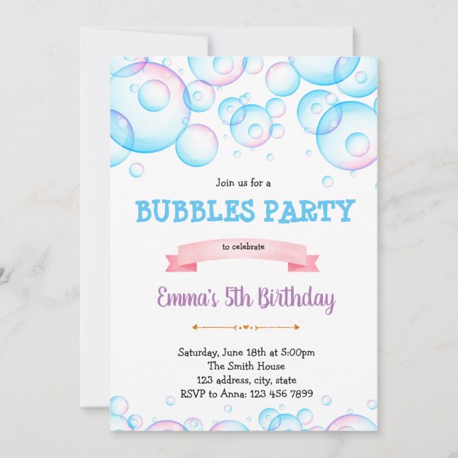 Beaux bulles invitation fête d'anniversaire (Devant)