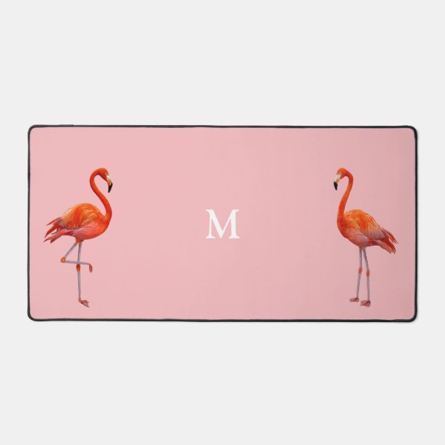 Beaux flamants roses & monogramme sur corail clair (Recto)
