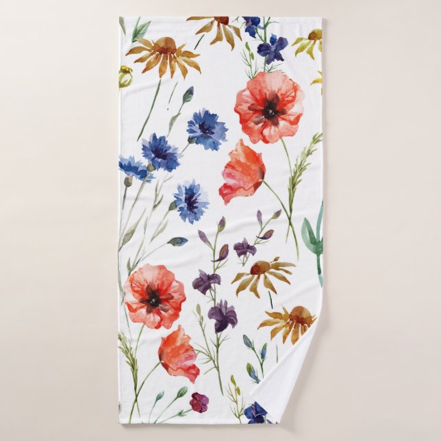 Beaux fleurs sauvages, aquarelle, pavot, fleur de  (Serviette de bain)