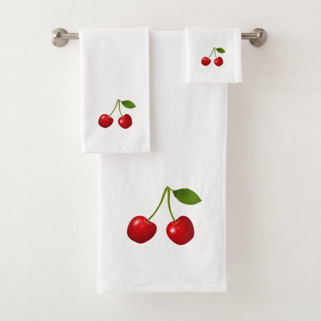 Beaux fruits de cerise sur serviettes de bain blan (En situation)