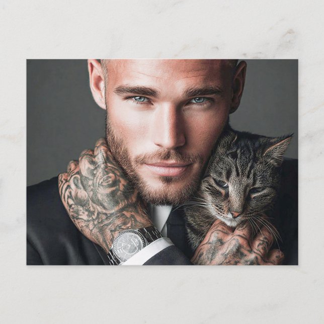 Beaux Hommes & Cartes d'Art de Chats (Devant)