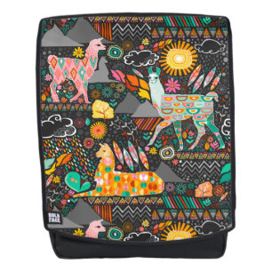 Beaux lamas sur le sac à dos gris