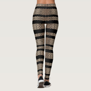 Beaux, noirs avec dorure, leggings en dentelle