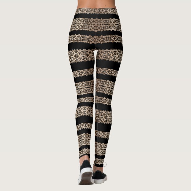 Beaux, noirs avec dorure, leggings en dentelle (Dos)