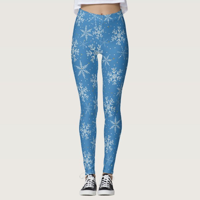 Beaux Snowflakes sur les Leggings Motifs Bleus (Devant)