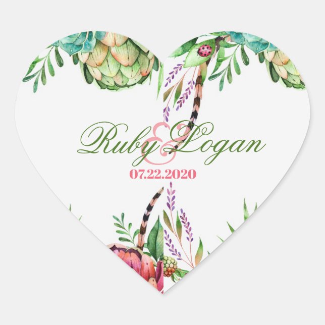 Beaux Stickers Mariage Succulents (Devant)
