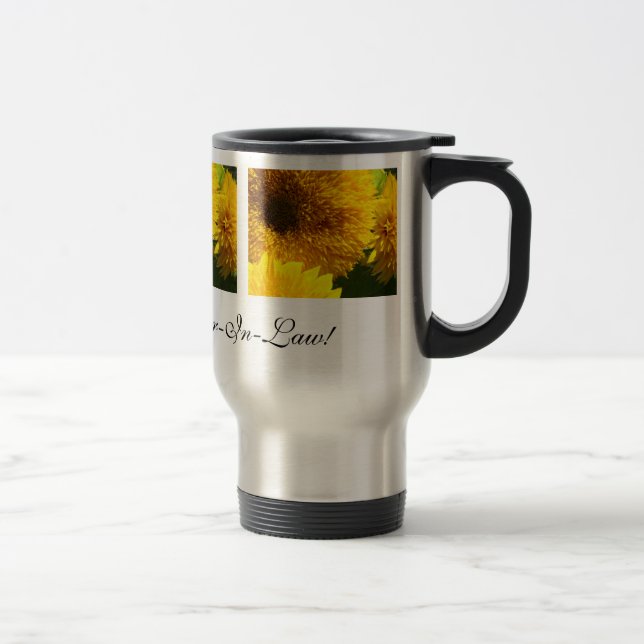 Beaux tournesols de tasse de café de belle-fille (Droit)