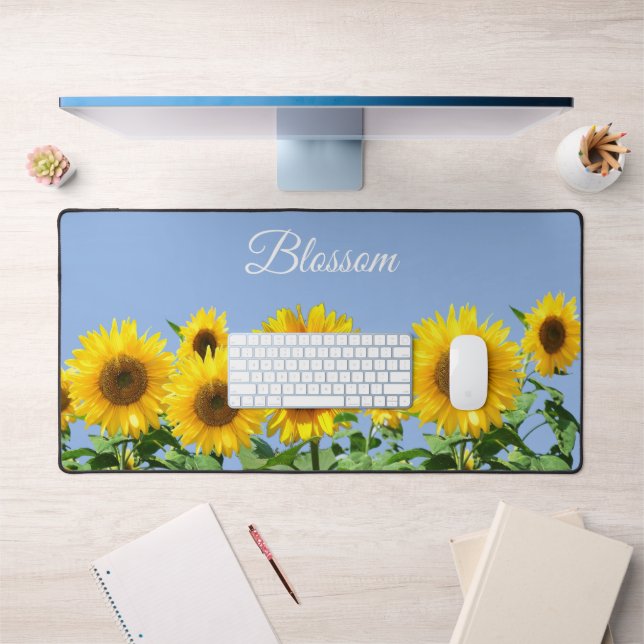 Beaux tournesols et texte sur fond bleu ciel (Bureau 1)