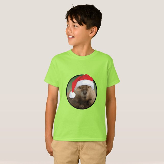 Beaver de Noël - T-shirt de base pour enfants (Devant entier)