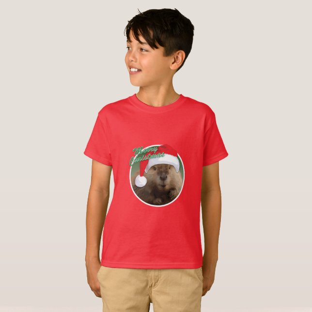 Beaver de Noël - T-shirt de base pour enfants (Devant entier)