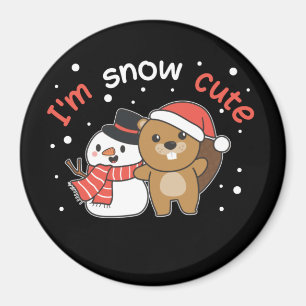 Beaver Je suis Snow mignon Snowman Pun Magnet