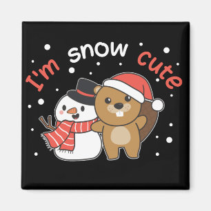 Beaver Je suis Snow mignon Snowman Pun Magnet